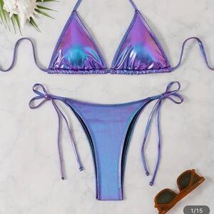 Shimmering Purple Bikini with Triangle Top and Tie Sides